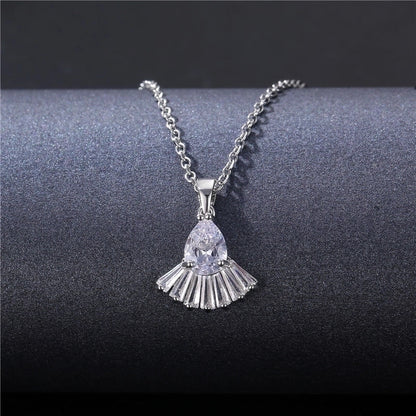 Stainless Steel Titanium Steel White Gold Plated Minimalist Plating Inlay Water Droplets Flower Zircon Pendant Necklace
