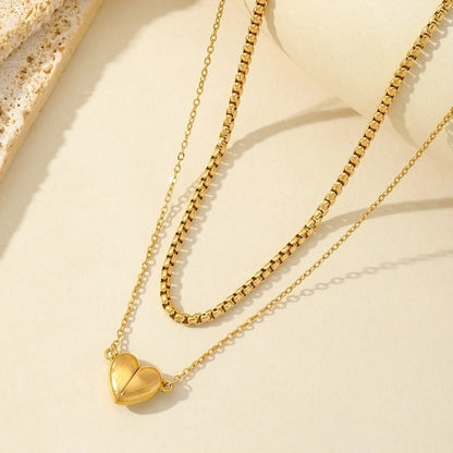 Casual Romantic Heart Shape 304 Stainless Steel 18K Gold Plated Double Layer Necklaces