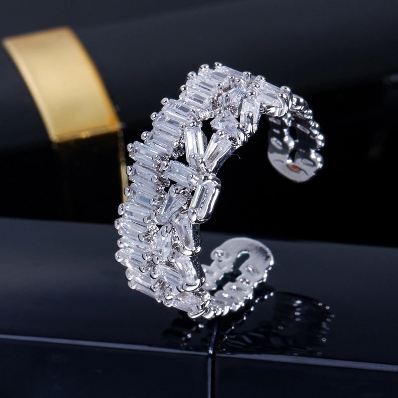 Copper Rose Gold Plated White Gold Plated Rhodium Plated Inlay Snowflake Zircon Open Rings