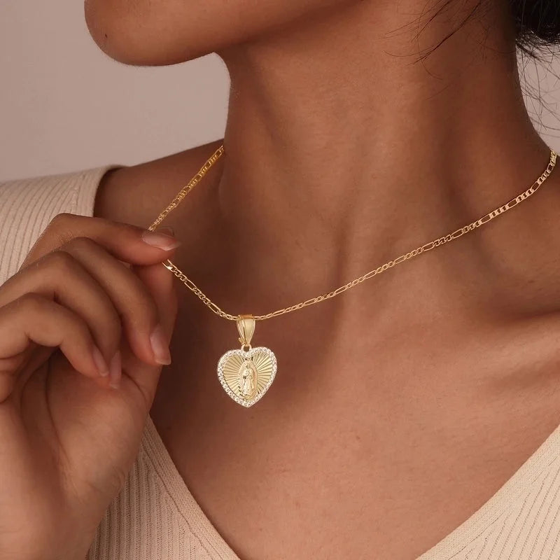 Religion Classic Style Human Virgin Mary 201 Stainless Steel Copper Shell Zircon 18K Gold Plated Pendant Necklace