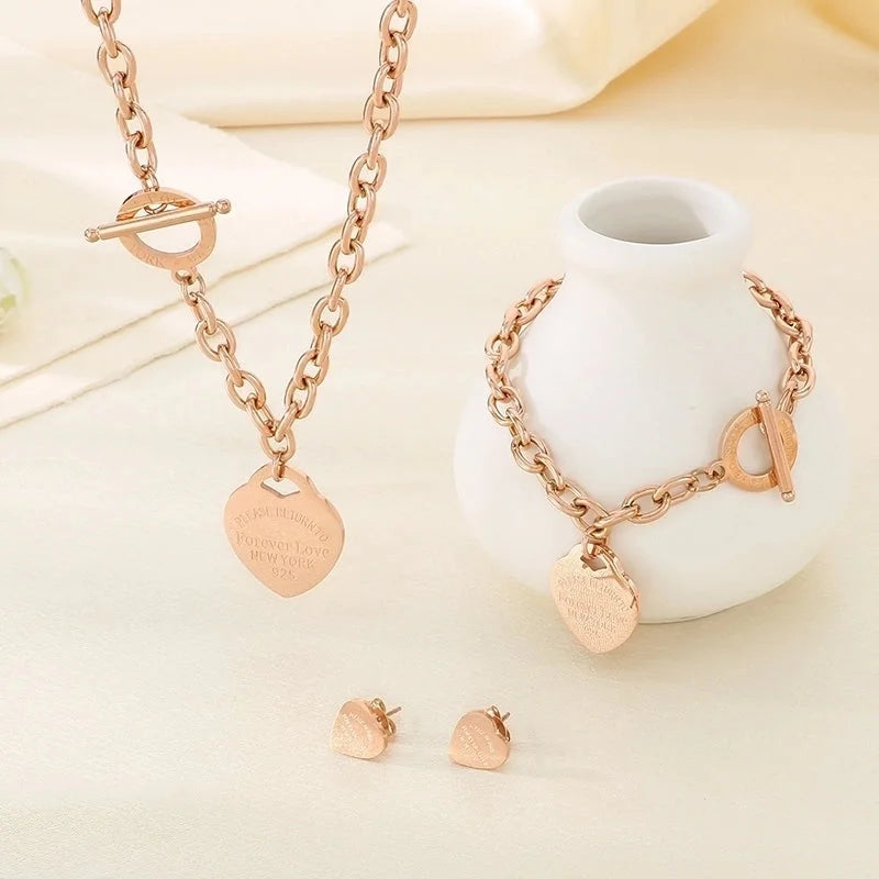 Minimalist Heart Shape 304 Stainless Steel 18K Gold Plated Jewelry Set