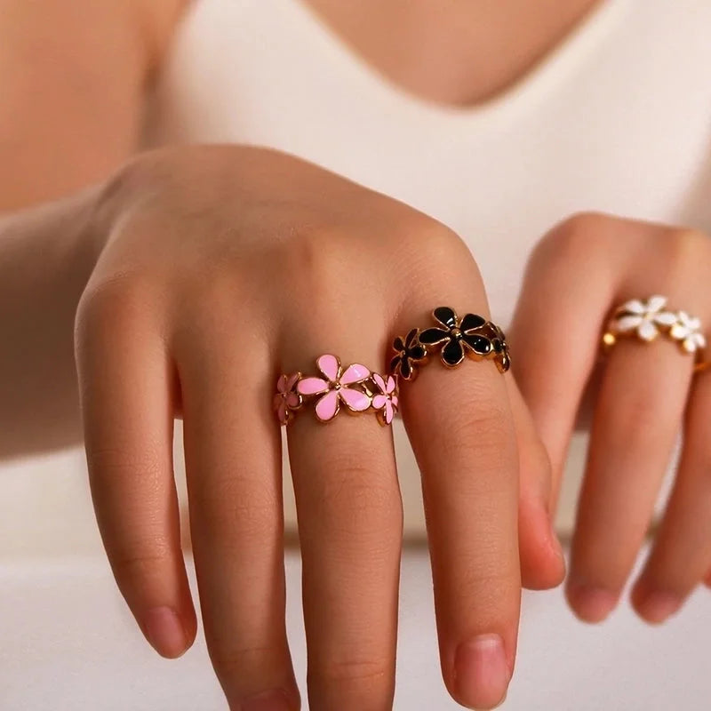 IG Style Minimalist Classic Style Flower 304 Stainless Steel 18K Gold Plated Rings