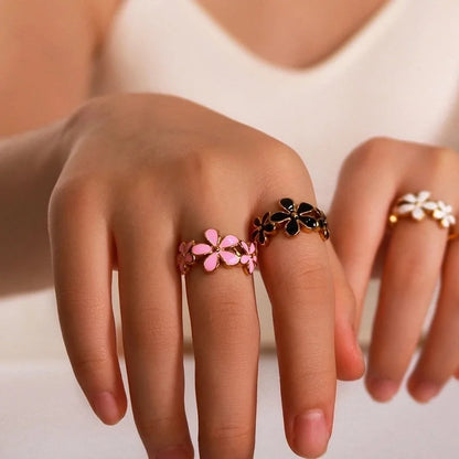 IG Style Minimalist Classic Style Flower 304 Stainless Steel 18K Gold Plated Rings