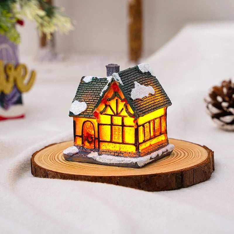 Christmas Small Ornaments Holiday Decorations Christmas Eve House Micro Landscape Luminous Desktop Window Scene Layout Gift