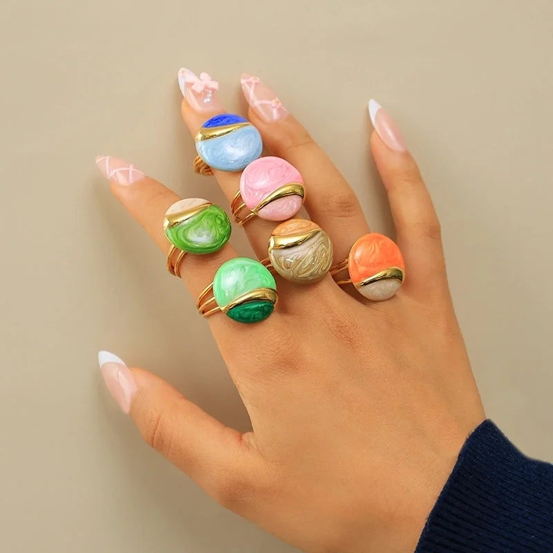 Casual Modern Style Minimalist Round 304 Stainless Steel 14K Gold Plated Enamel Open Rings