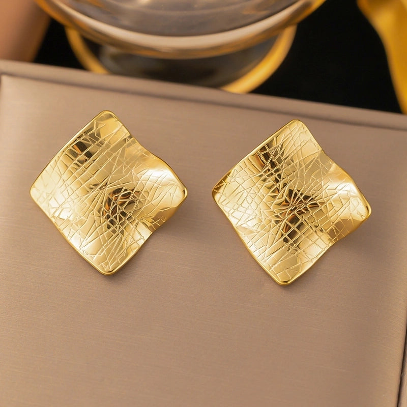 1 Pair Casual Minimalist Geometric Pleated Titanium Steel Ear Studs