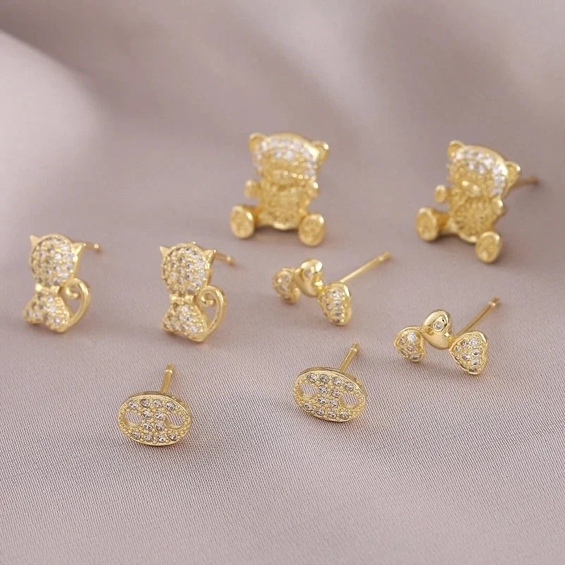 1 Pair IG Style Elegant Minimalist Letter Heart Shape Bicycle Plating Inlay Copper Zircon 18K Gold Plated Ear Studs