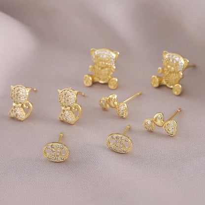 1 Pair IG Style Elegant Minimalist Letter Heart Shape Bicycle Plating Inlay Copper Zircon 18K Gold Plated Ear Studs