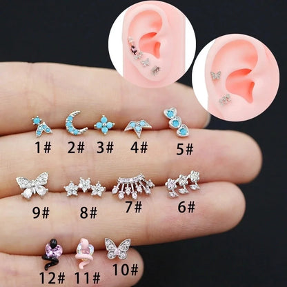 1 Piece Casual Classic Style Heart Shape Butterfly Bow Knot 316 Stainless Steel Copper Resin Rhinestones Glass White Gold Plated Stainless Steel Earrings