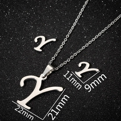 Women\'s Fashion Minimalist Letter Stainless Steel Pendant Necklace Ear Studs Plating Jewelry Sets