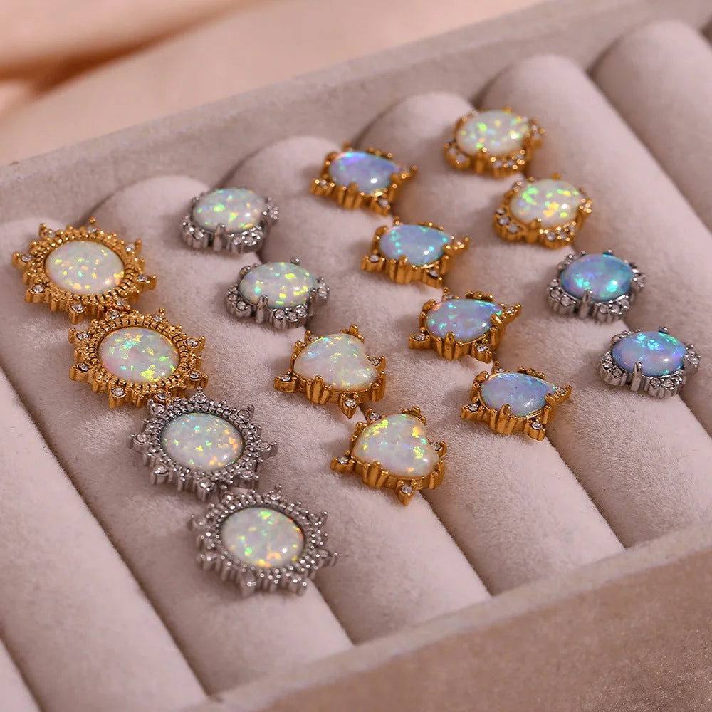 Fashion Heart Geometric Stainless Steel 18K Gold Plated Stud Earrings