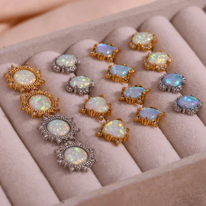 Fashion Heart Geometric Stainless Steel 18K Gold Plated Stud Earrings