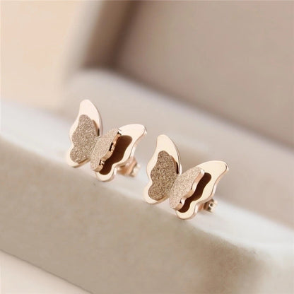 1 Pair Minimalist Butterfly Plating Titanium Steel 18K Gold Plated Ear Studs