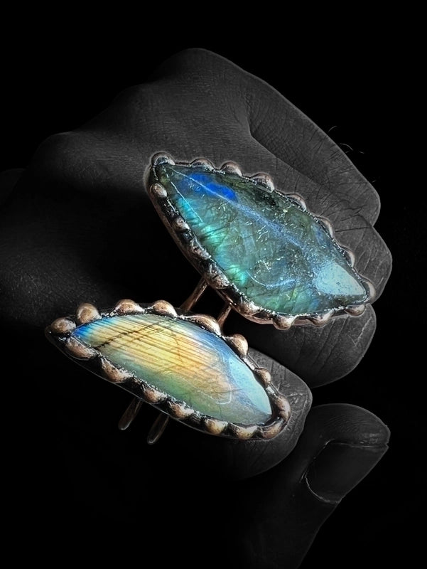 Vintage Style Baroque Style Asymmetrical Irregular Labradorite Asymmetrical Irregular Handmade Women's Open Rings