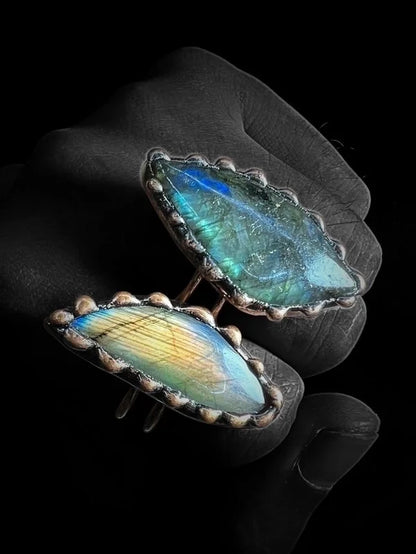 Vintage Style Baroque Style Asymmetrical Irregular Labradorite Asymmetrical Irregular Handmade Women's Open Rings