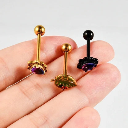 1 Piece Tongue Rings Casual Elegant Vacation Leaf Water Droplets Butterfly 304 Stainless Steel Plating Zircon 18K Gold Plated Tongue Rings