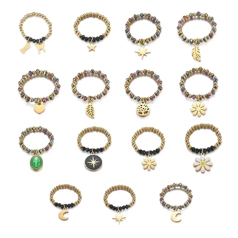 304 Stainless Steel 14K Gold Plated Minimalist Geometric Resin Glass Rings