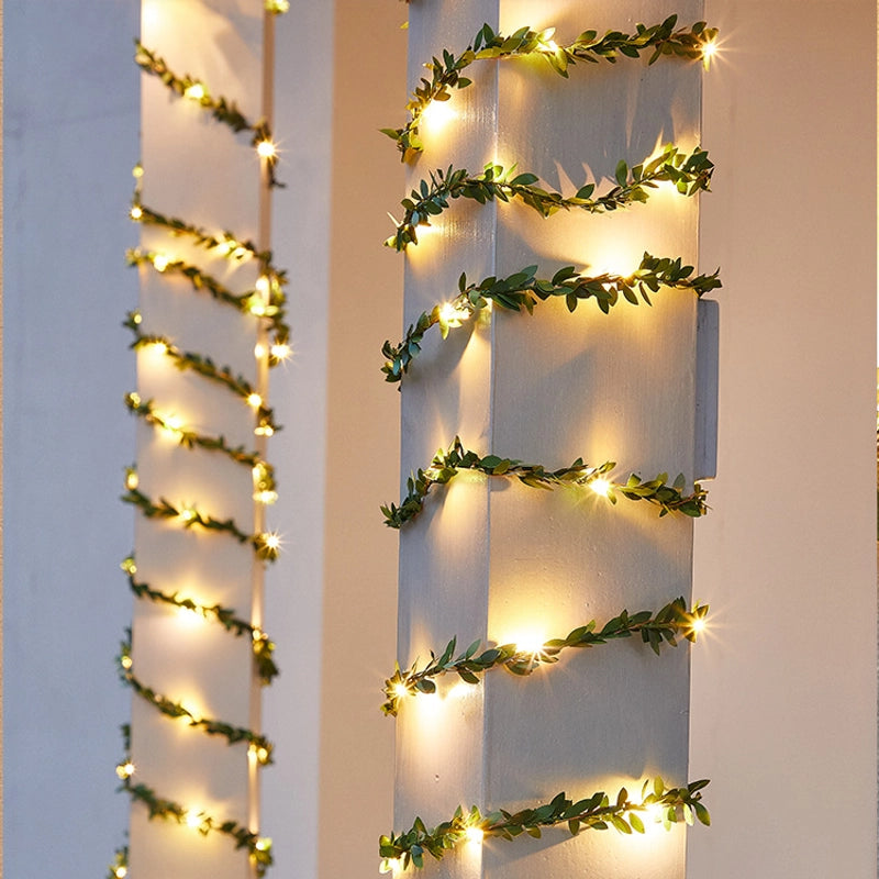Led Light String Simulation Leaf Rattan Light String Maple Leaf Green Rattan Copper Wire Light String Festive Christmas Lights