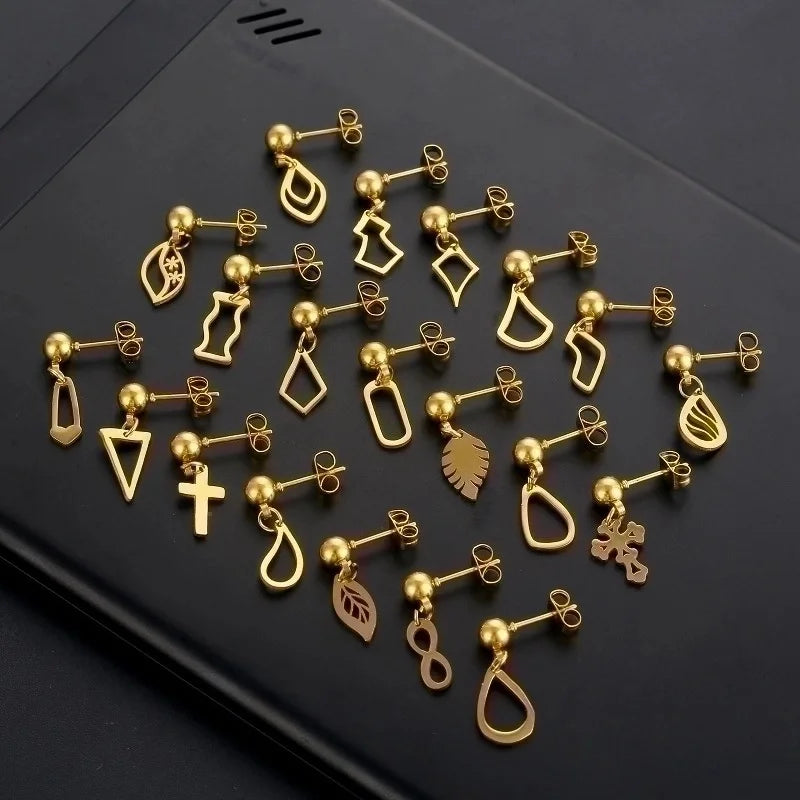 Minimalist Geometric Cross Stainless Steel Asymmetrical Dangling Earrings 1 Piece