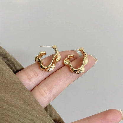 S925 Silver Needle Irregular Metallic Ear Studs Hip-Hop Trendy Earrings Simple Niche New Earrings 6418