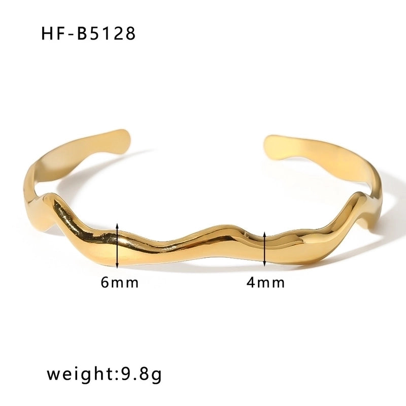 Basic Retro Leaf Solid Color Knot Stainless Steel 18K Gold Plated Bangle In Bulk