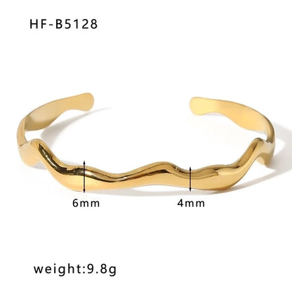 Basic Retro Leaf Solid Color Knot Stainless Steel 18K Gold Plated Bangle In Bulk
