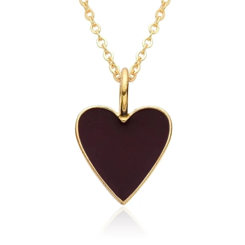 Copper IG Style Minimalist Heart Shape Enamel Plating Pendant Necklace