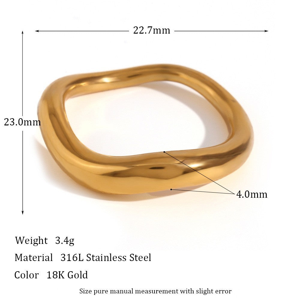 Women Fashion Circle Geometric Stainless Steel 18K Gold Plated Rings