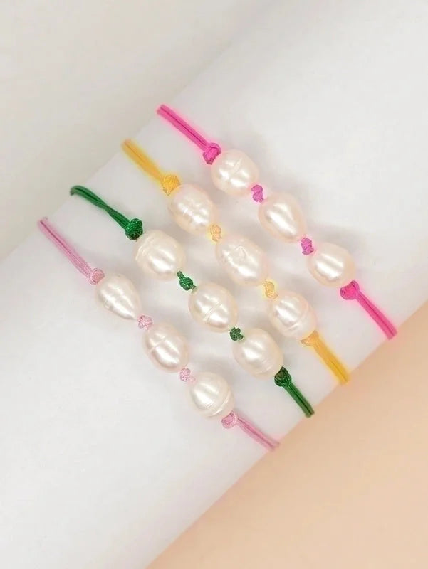 Artificial Crystal Freshwater Pearl Copper Beaded Braid Pentagram Bracelets