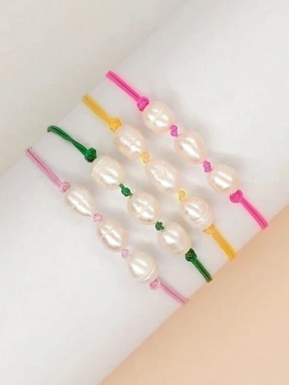 Artificial Crystal Freshwater Pearl Copper Beaded Braid Pentagram Bracelets