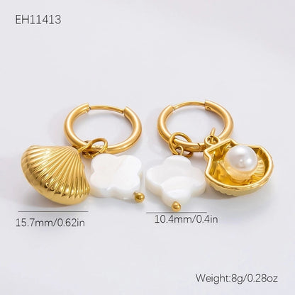 1 Pair Minimalist Sun Hippocampus Solid Color Pearl Inlay 304 Stainless Steel Turquoise Zircon Drop Earrings Earrings