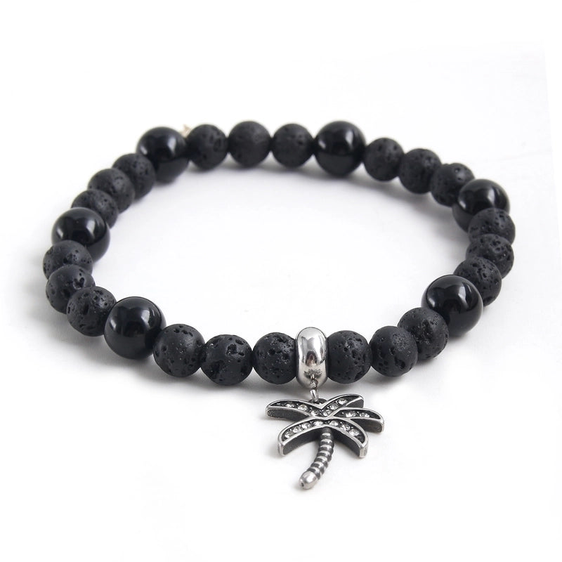 Beach Minimalist Coconut Tree Wings 304 Stainless Steel Natural Stone Beaded Men's Bracelets