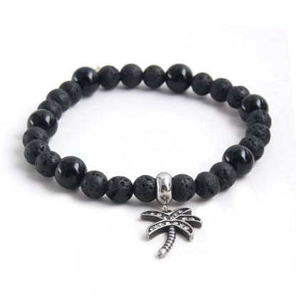 Beach Minimalist Coconut Tree Wings 304 Stainless Steel Natural Stone Beaded Men's Bracelets