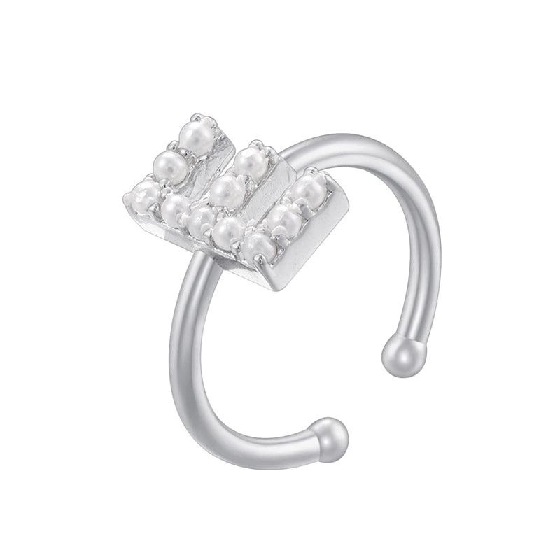 Copper 18K Gold Plated Plating Inlay Letter Artificial Pearls Open Rings