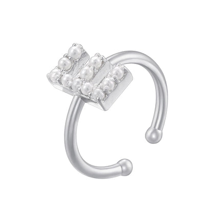 Copper 18K Gold Plated Plating Inlay Letter Artificial Pearls Open Rings