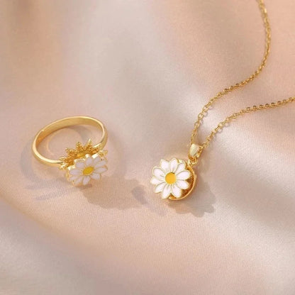 Titanium Steel Copper Minimalist Classic Style Plating Flower Rings Necklace