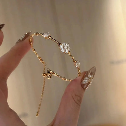 Elegant Lady Four Leaf Clover Flower Copper Mixed Metal Rings Bracelets Necklace