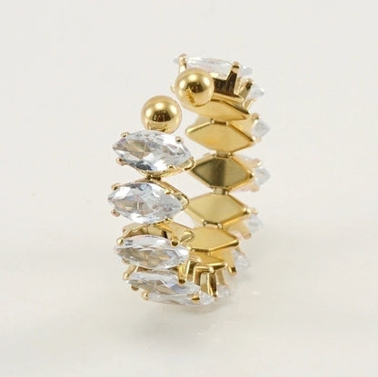 1 Piece Fashion Horse Eye Titanium Steel Plating Inlay Zircon Open Ring