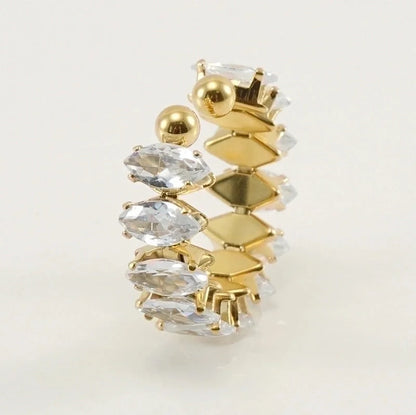 1 Piece Fashion Horse Eye Titanium Steel Plating Inlay Zircon Open Ring