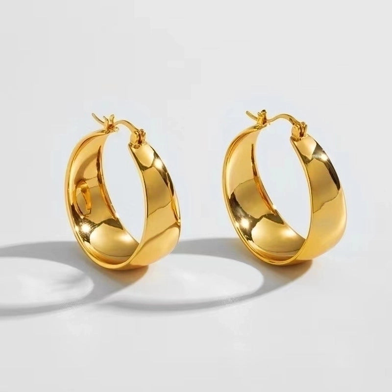 1 Pair Fashion Solid Color Plating 201 Stainless Steel 18K Gold Plated Hoop Earrings