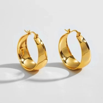 1 Pair Fashion Solid Color Plating 201 Stainless Steel 18K Gold Plated Hoop Earrings