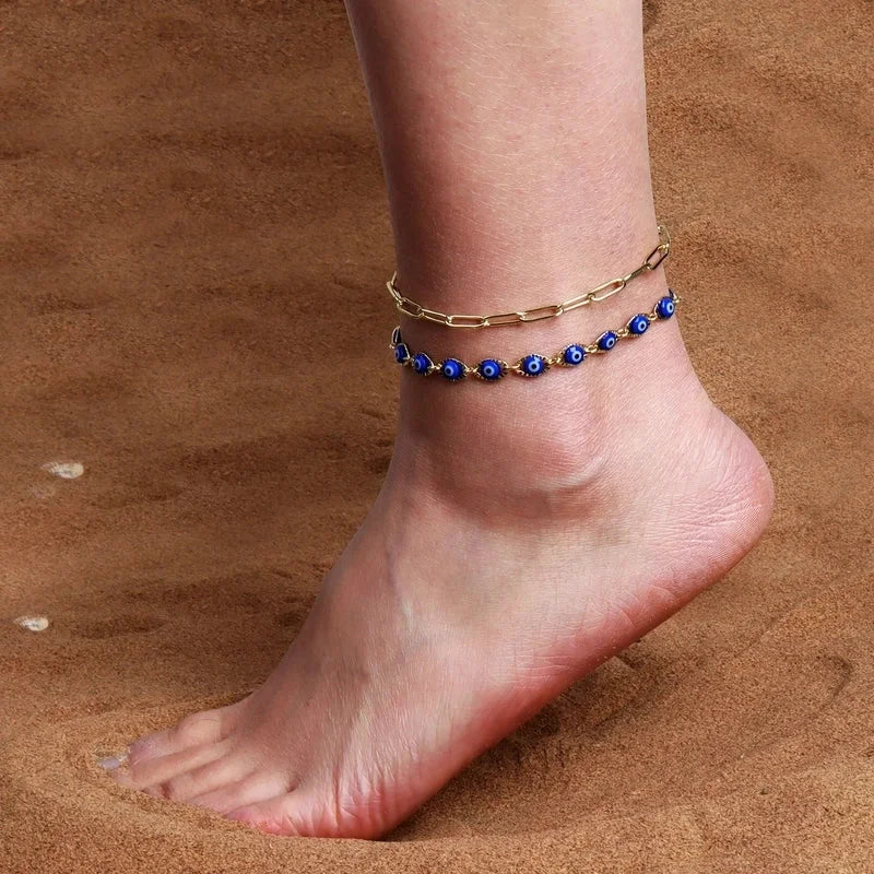 Retro Devil's Eye Copper Plating Unisex Bracelets Anklet Necklace
