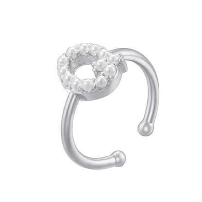 Copper 18K Gold Plated Plating Inlay Letter Artificial Pearls Open Rings