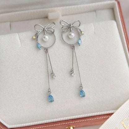 1 Pair Elegant Lady Streetwear Water Droplets Heart Shape Flower Hollow Out Inlay Steel Imitation Pearl Zircon Drop Earrings