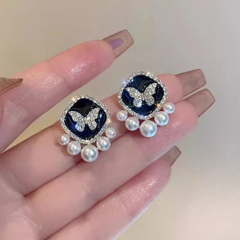 1 Pair IG Style Minimalist U Shape Geometric Flower Inlay Imitation Pearl Artificial Pearls Rhinestones Drop Earrings Ear Studs
