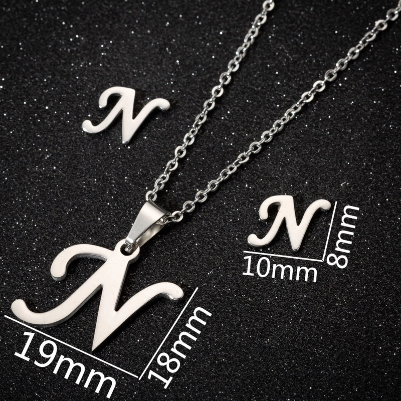 Women\'s Fashion Minimalist Letter Stainless Steel Pendant Necklace Ear Studs Plating Jewelry Sets