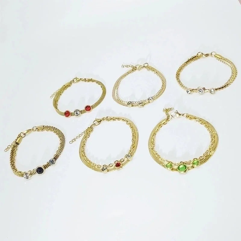 Elegant Geometric Round 304 Stainless Steel 18K Gold Plated Rhinestones Bracelets In Bulk