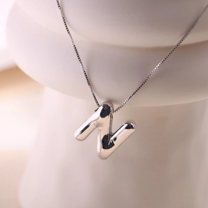 Minimalist Classic Style Letter Copper Silver Plated Pendant Necklace In Bulk