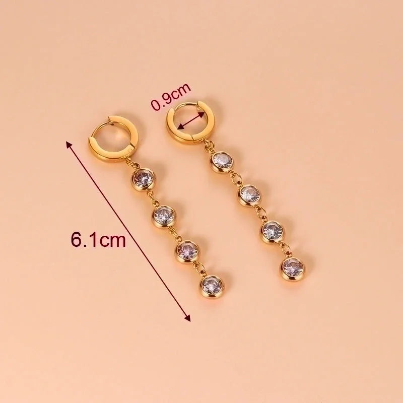 1 Pair Fashion Sector Heart Shape Tassel Gold Plated Inlay 304 Stainless Steel Zircon Stainless Steel Earrings