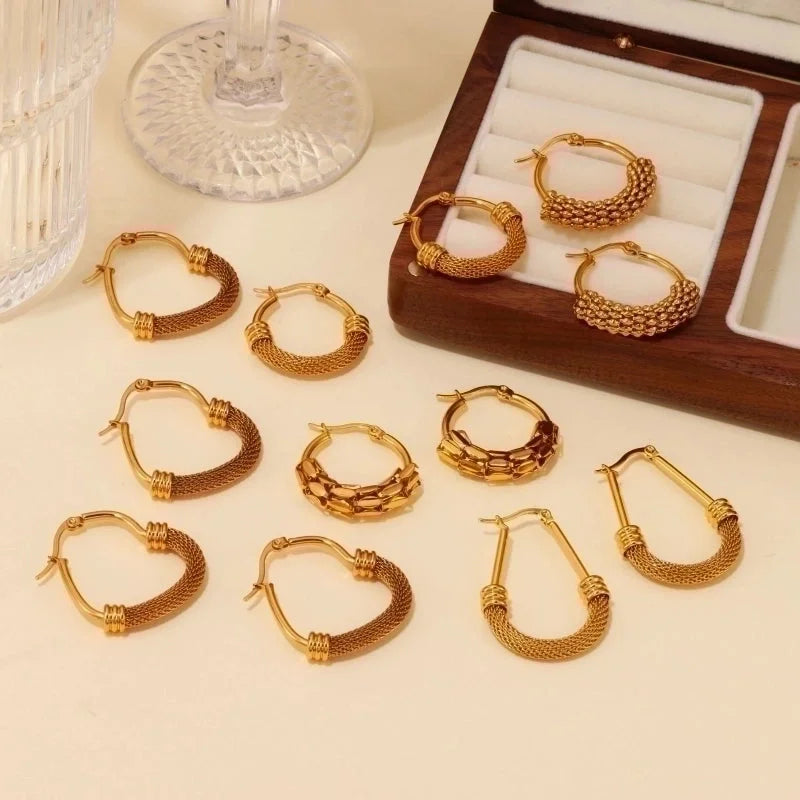 1 Pair Casual Minimalist Geometric Plating Mesh Stainless Steel Hoop Earrings